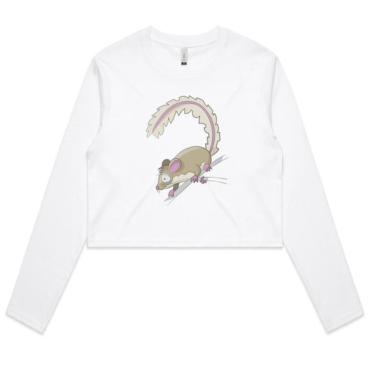 Women's Long Sleeve Crop Tee - 'Feathertail Possum'